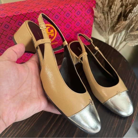 Tory Burch Tan and Gold Heels
